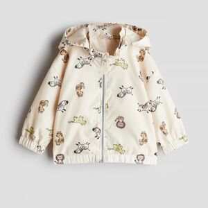 H&M Cream Hooded Rain Jacket with Safari Animal Print